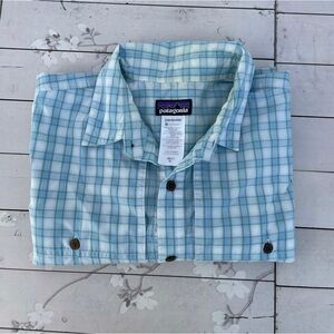 Patagonia Blue and White Plaid Short-Sleeve Button-Down Shirt